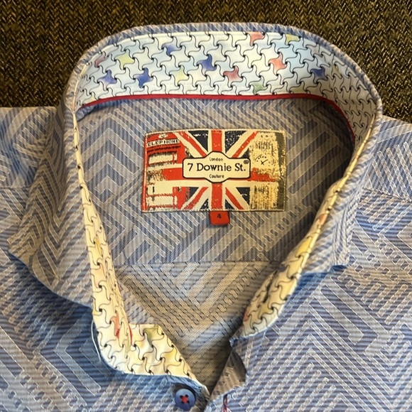 Men’s 7 Downie St. Blue Pattern Button Down Shirt sz. 4 (US M) - Picture 2 of 11
